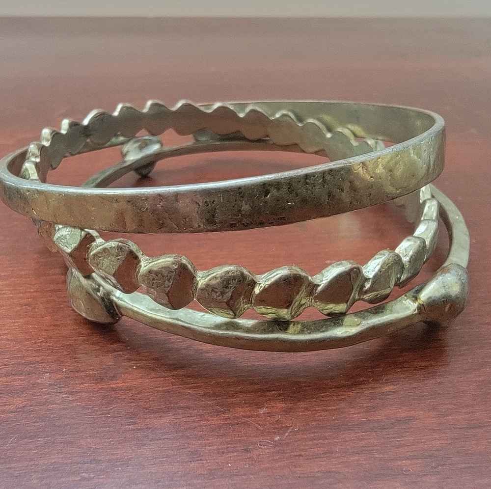 Set of 5 Textured Silver Bangles